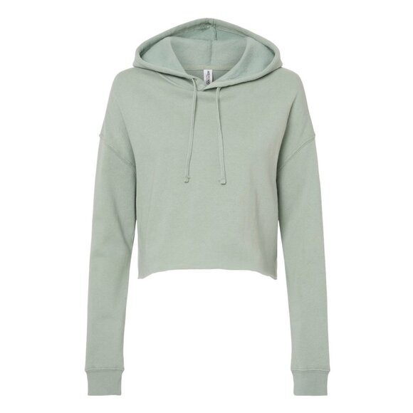 New XS Sage Women’s Lightweight Crop Hooded Sweatshirt - Independent Trading Co - Picture 2 of 5
